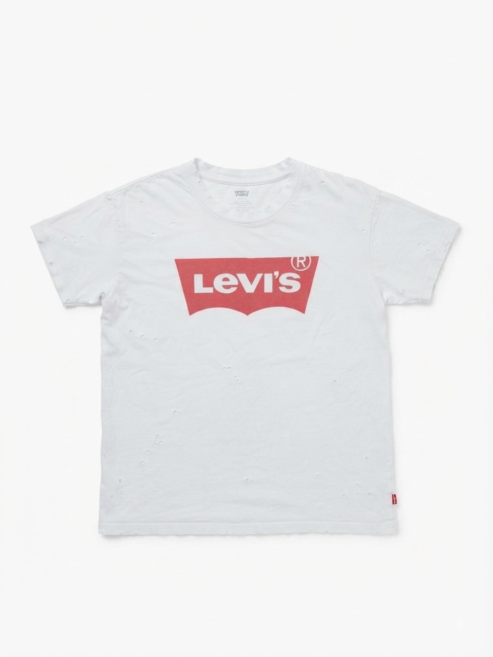 Levi's White Distressed Graphic Tee T-Shirt Distressed Look Size XS